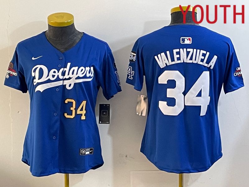 Youth Los Angeles Dodgers 34 Valenzuela Blue Game 2024 Nike MLB Jersey style 12053